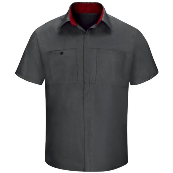 Workwear Outfitters Men's Long Sleeve Perform Plus Shop Shirt w/ Oilblok Tech Charcoal/Red, 4XL SY32CF-RG-4XL
